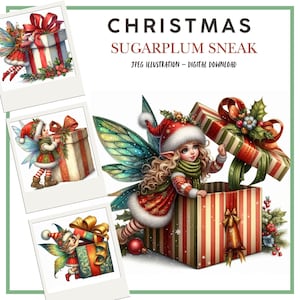 Digital Winter Clipart, Christmas Sugarplum sneak fairy , Decorative  Paper  for Scrapbooking, Card Making, Junk Journals,JPEG, Paper Crafts