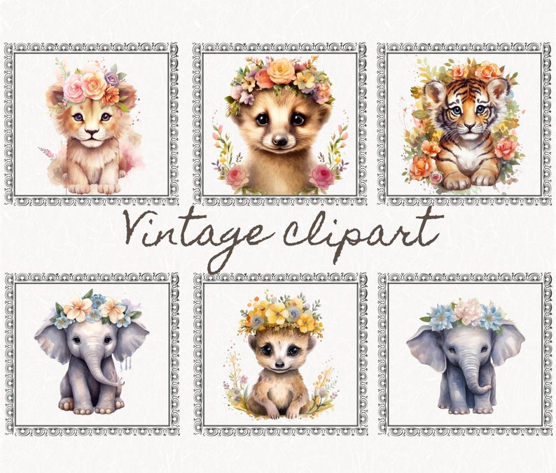 Digital Clipart Illustration Set, Cute Baby Safari Animals, PNG Printable Watercolor Clipart, Tropical Jungle Stickers,Scrapbook,Sublimation image 5