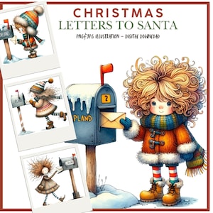 Imágenes prediseñadas digitales de invierno, cartas navideñas a Papá Noel, ilustraciones para niños, scrapbooking, creación de tarjetas, diarios basura, JPEG, PNG, manualidades, bricolaje