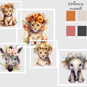 Digital Clipart Illustration Set, Cute Baby Safari Animals, PNG Printable Watercolor Clipart, Tropical Jungle Stickers,Scrapbook,Sublimation image 6