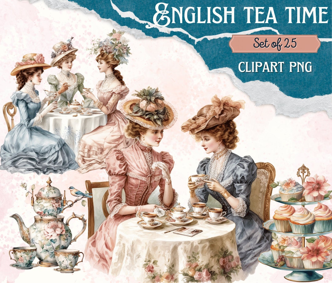 Digital Clipart Illustration Set, Victorian Tea Time, PNG Printable ...