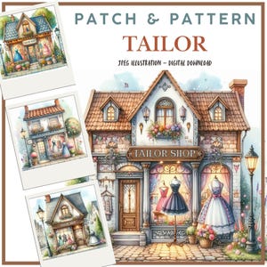 Digitale romantische Tailor Store Clipart, Illustrationen für Scrapbooking, Kartenherstellung, Junk Journals, JPEG, Papierhandwerk DIY