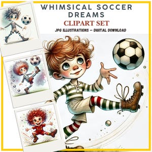 Ensemble de cliparts numériques « Rêves de football fantaisistes », 15 illustrations de football pour le scrapbooking, fabrication de cartes, journaux indésirables, JPG, travaux manuels en papier bricolage
