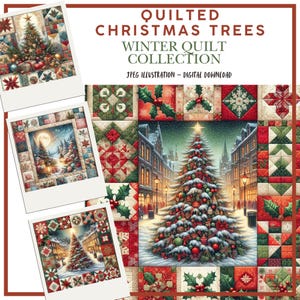 Noël numérique sapins matelassés, illustrations sur papier pour le scrapbooking, fabrication de cartes, journaux indésirables d'hiver, JPEG, travaux manuels en papier à faire soi-même