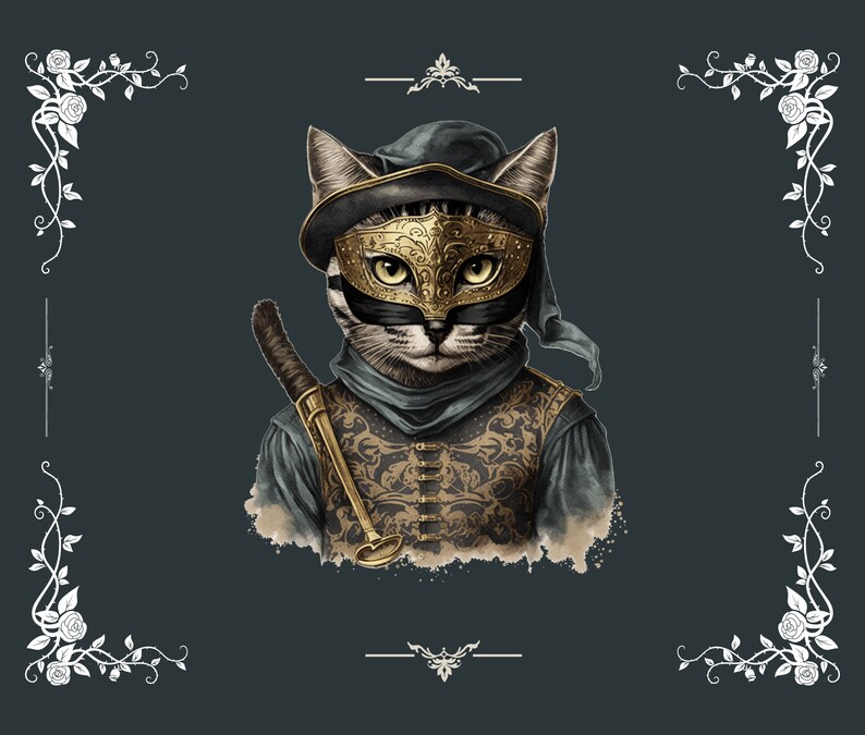 Digital Clipart Illustration Set, Cat Musketeer Cute Fantasy Cats