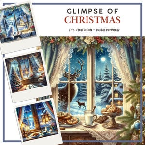 Natal Digital Serene, Ilustrações Decorativas Digitais em Papel para Scrapbooking, Criação de Cartões, Diários de Lixo, JPEG, Artesanato em Papel DIY