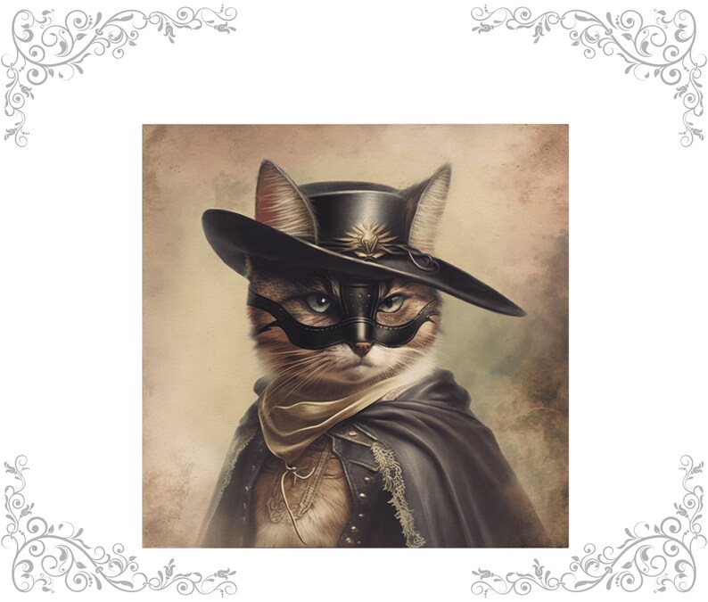 Digital Clipart Illustration Set, Cat Musketeer Cute Fantasy Cats