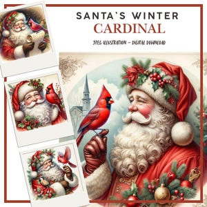 Clipart numérique hiver, illustrations décoratives du père Noël sur papier pour scrapbooking, fabrication de cartes, carnets de voyage, JPEG, créations artistiques en papier