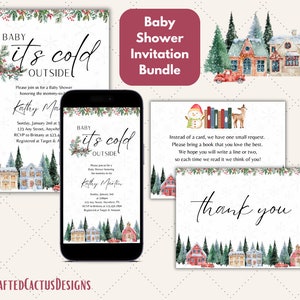Editable Winter, Baby It’s Cold Outside, Baby Shower Invitation Bundle, Gender Neutral Baby Shower Invite Pack, Design 2315