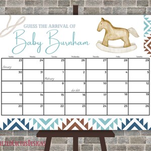 Editable Western, Rocking Horse, Baby Shower Guess Baby&#39;s Arrival, Due Date Calendar, Design 2411