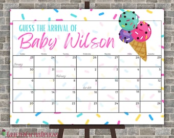 Editable Sprinkle, Baby Shower Guess Baby's Arrival, Due Date Calendar, Design 2312