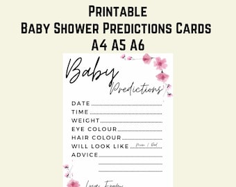 Printable Baby Shower Prediction Cards | A4 A5 A6 | Baby Girl Digital Download | Pregnancy Essentials