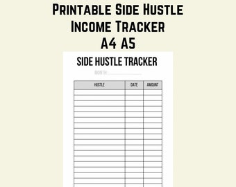 Printable A4 A5 Side Hustle Income Tracker | Digital Download Item | Finance Planner Pages