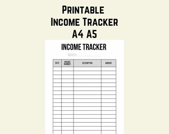 Printable A4 A5 Income Tracker | Digital Download Item | Finance Planner Pages