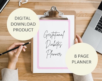 Printable A4 Gestational Diabetes Planner Ultimate Journal PDF Digital Download Minimalistic Pink Design 8 Pages + Cover