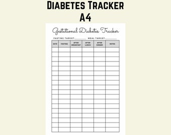Printable A4 Gestational Diabetes Blood Sugar Levels Tracker | Digital Download Item | Minimalistic Design