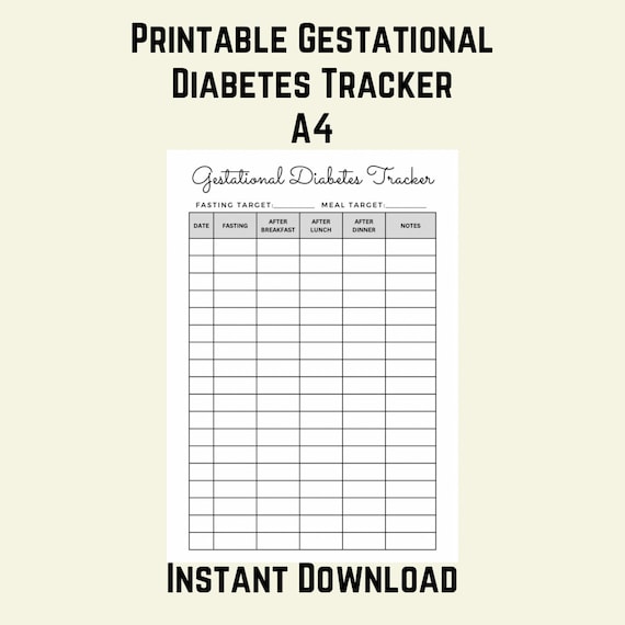 Printable A4 Gestational Diabetes Blood Sugar Levels Tracker | Digital Download Item | Minimalistic Design