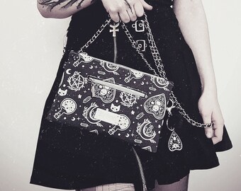 Small shoulder bag | Handbag | Cosmetic bag | customizable | Gothic print | Pendant | Bag chain | Witchy bag | Gothic pouch