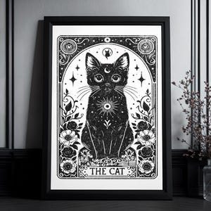 Kunstdruck Tarot Karte "The Cat" | High Quality Art Print | Goth Wallart | Gift Goth People | Cat Lover | Cat Portrait | Cute Cat Drawing