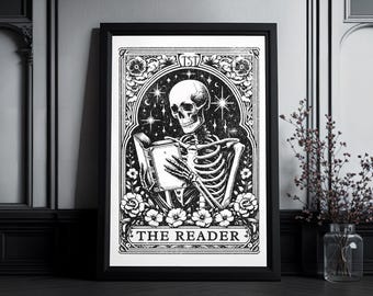 The Reader Art Print | Black & White Book Lover Wall Art | Cozy Reader Illustration | Gift for Readers | Alternative art print