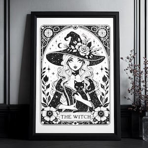 Kunstdruck Tarot Karte "The Witch" | High Quality Print | Hexe mit Katze | Goth Wallart | Gift For Witches and Goth People | Occult Art