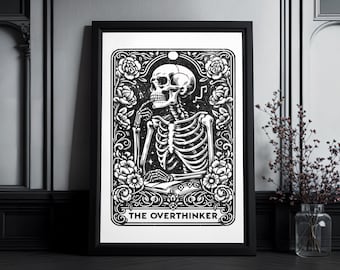 The Overthinker Art Print | Black and White Wall Art | Gift for Overthinkers | Minimalist Alternative Illustration | Goth Occult Art