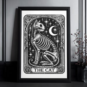 Carte de tarot imprimée d'art "Le Chat" | Impression d’art de haute qualité | Art mural gothique | Cadeau Goth People | Amoureux des chats | Portrait de chat | Dessin de chat mignon