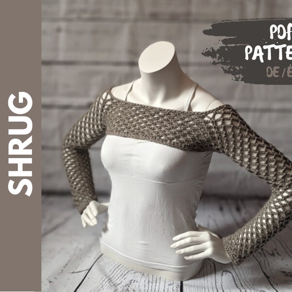 Fishnet Raglan Shrug Bolero PDF Anleitung Deutsch Englisch | Pattern Instant Download