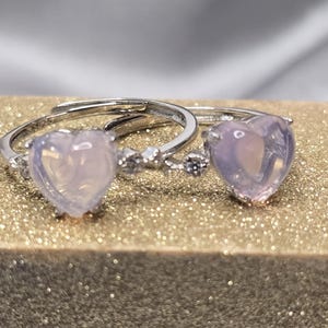Lavender Moonstone Heart Ring | Sterling Silver Adjustable Ring | Zirconia Accent | Romantic Gift for Her | Handmade Gemstone Jewelry
