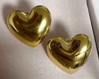 Orecchini a bottone a cuore grande, orecchini d'amore, orecchini d'oro, orecchini in acciaio inossidabile, regalo da 18 carati per lei. Innamorati della nostra esclusiva collezione