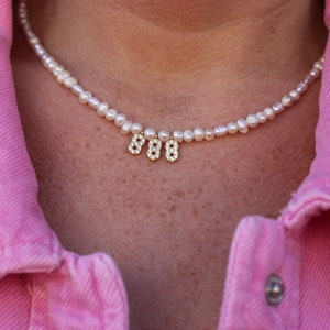 Personalized necklace with real freshwater pearls numbers selectable Angel Number Necklace Angel necklace: 111 222 333 444 555 666 777 888 999. image 7