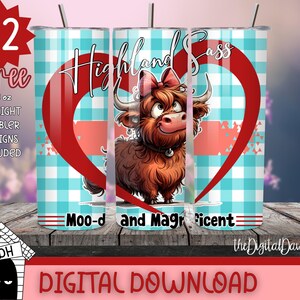 Sassy Highland Sass Cow Straight Tumbler 20 oz Wrap Digital Download, Cartoon PNG Moo-dy Magnificent, Funny Farm Design Gift her Sublimation