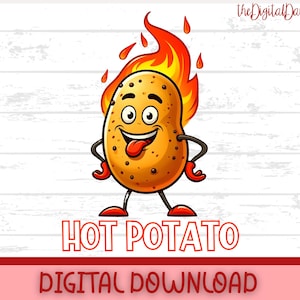 Zabawna kreskówka o gorącym ziemniaku – płonący ziemniak w formacie PNG (pobieranie cyfrowe)