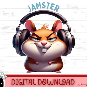 Jamster Lustige Hamster Kopfhörer Geschenk digitaler Download T-shirt PNG, Sublimation Crafting druckbare Clipart Musik Jam Tier Humor Tee Design