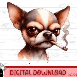 Meme divertido de camiseta de chihuahua fumando PNG, caricatura de perro genial, humor retro grunge para mascotas, regalo humorístico, descarga digital, sublimación, imprimible