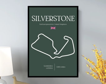 Silverstone F1 British Grand Prix Map Circuit Print Poster - Perfect Gift for Racing Fans and Car Enthusiasts