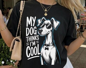 Mon chien pense que je suis Cool PNG, drôle de chien papa Sublimation Design, clipart amateur d'animaux de compagnie dessiné à la main, graphique humoristique de chemise de propriétaire d'homme