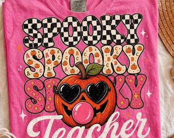 Spooky Teacher PNG, Retro Halloween Shirt Design, Trendy Pumpkin Fall Sublimation, Teacher Life Graphic, Back to School Coquette Printable