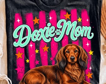 Doxie Mom Dachshund Retro Sublimation PNG Design Trendy Wiener Dog Mama Clipart