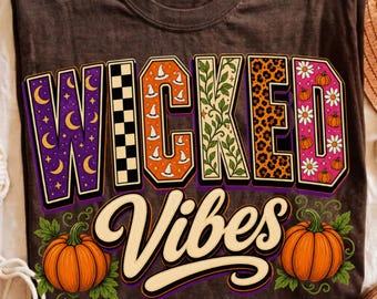Wicked Vibes PNG, Autumn Shirt Graphic, Retro October Sublimation Art, Preppy Season Clip Print, Trendy Girly Witchcraft Tee