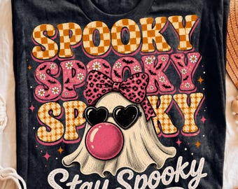 Stay Spooky PNG, Retro Halloween Shirt Design, Trendy Bubblegum Ghost Sublimation, Girly Pink Fall DTF Printable