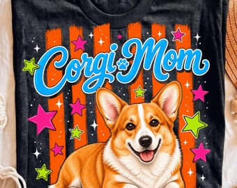 Corgi Mom Pembroke Dog Retro Sublimation PNG Design Trendy Puppy Mama Clipart