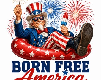 Born Free America PNG, oncle Sam 4 juillet sublimation design, clipart patriotique de feux d'artifice popsicle, graphique chemise rétro fête de l'indépendance