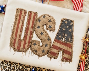 Faux Patchwork USA PNG, conception de Sublimation de texte drapeau de toile de jute primitif rustique, graphique de chemise de ferme patriotique de pays en détresse le 4 juillet