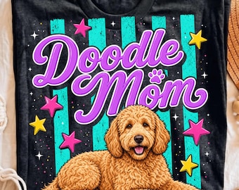 Doodle Mom, Goldendoodle Retro Sublimation, PNG Design, Trendy Dog Mama Clipart, Digital Download