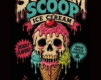 Summerween crème glacée PNG, conception de sublimation de crâne d'horreur rétro, graphique de chemise DTF effrayant de saison, téléchargement numérique de crier boule Halloween