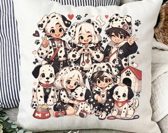 Anime dalmatien kawaii en téléchargement numérique PNG JPG PDF, conception de chemise de voyage en famille chiot mignon Chibi, dessin animé rétro enfants Sublimation Clipart