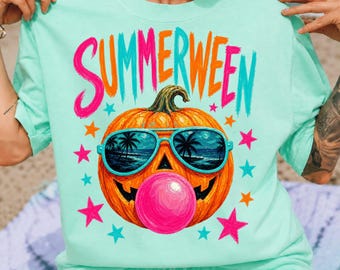 Summerween PNG, Cute Spooky Sublimation Design, Palm Tree Sunglasses Pumpkin Graphic, Retro Seasonal Beach Vibes Digital Download