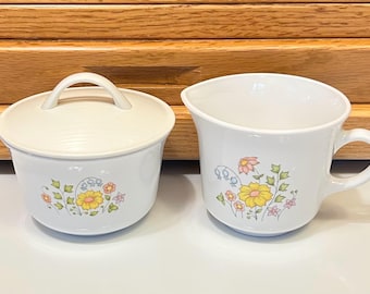 Vintage Corelle Sugar Bowl and Creamer Set in Meadow Pattern
