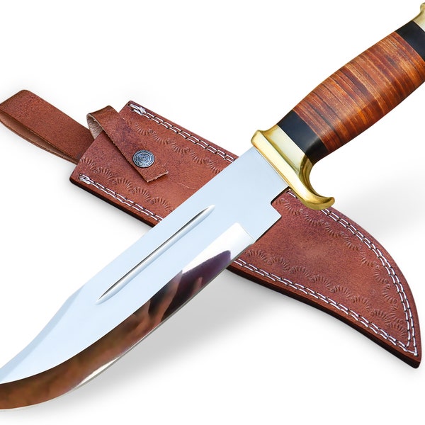 Bowie Knife With Sheath 15 Inch Mirror Polished D2 Stainless Steel Bowie Knife - Razor Sharp Custom Bowie Knife For Men